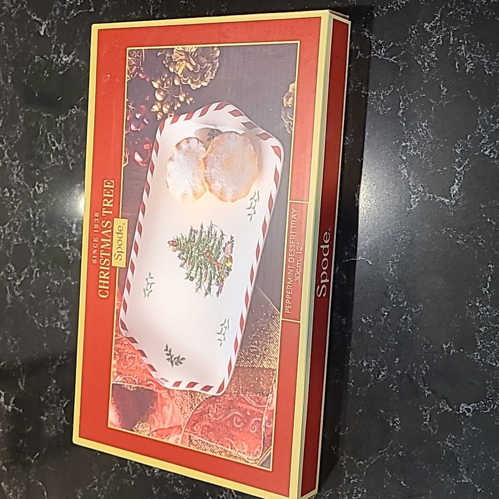🎄 NIB Spode Peppermint Dessert Tray